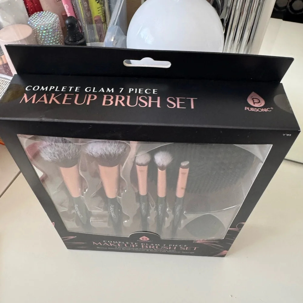 Pursonic Complete Glam 7 Piece Makeup Brush Set Rose Gold & Black